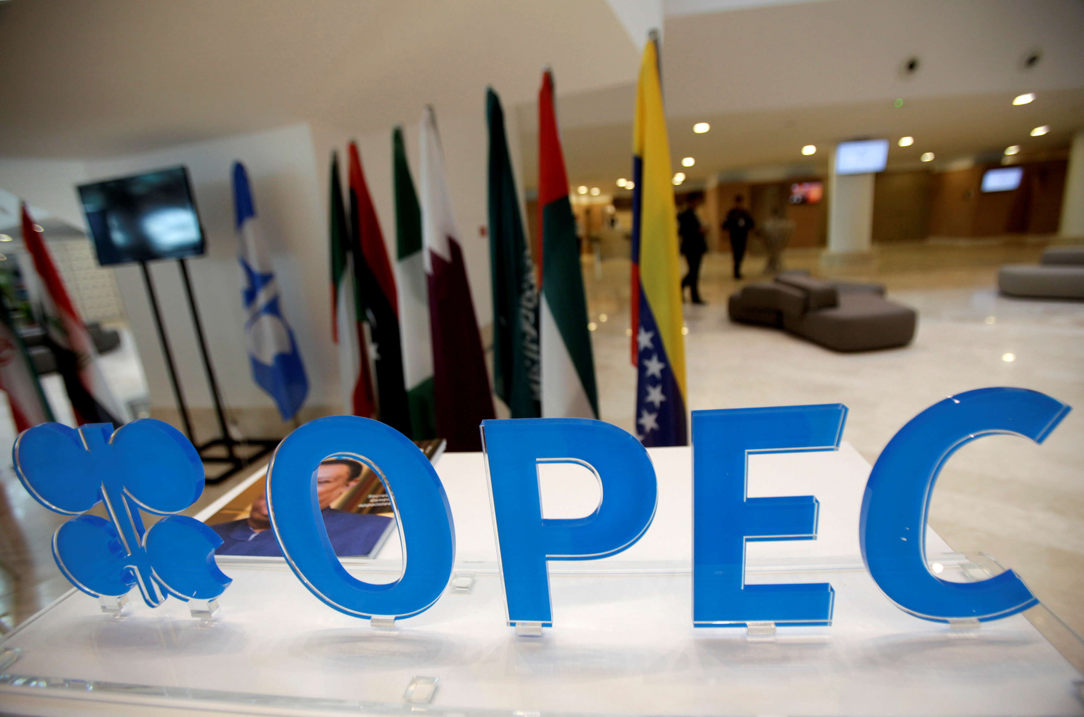 OPEC logo is pictured ahead of an informal meeting between members of the Organization of the Petroleum Exporting Countries (OPEC) in Algiers, Algeria September 28, 2016. REUTERS/Ramzi Boudina - RTSPWFJ